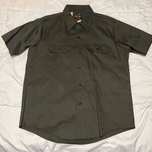 VTG 80s Washington Dee Cee DC Mens Size Large Button Up Shirt Short Sleeve Green